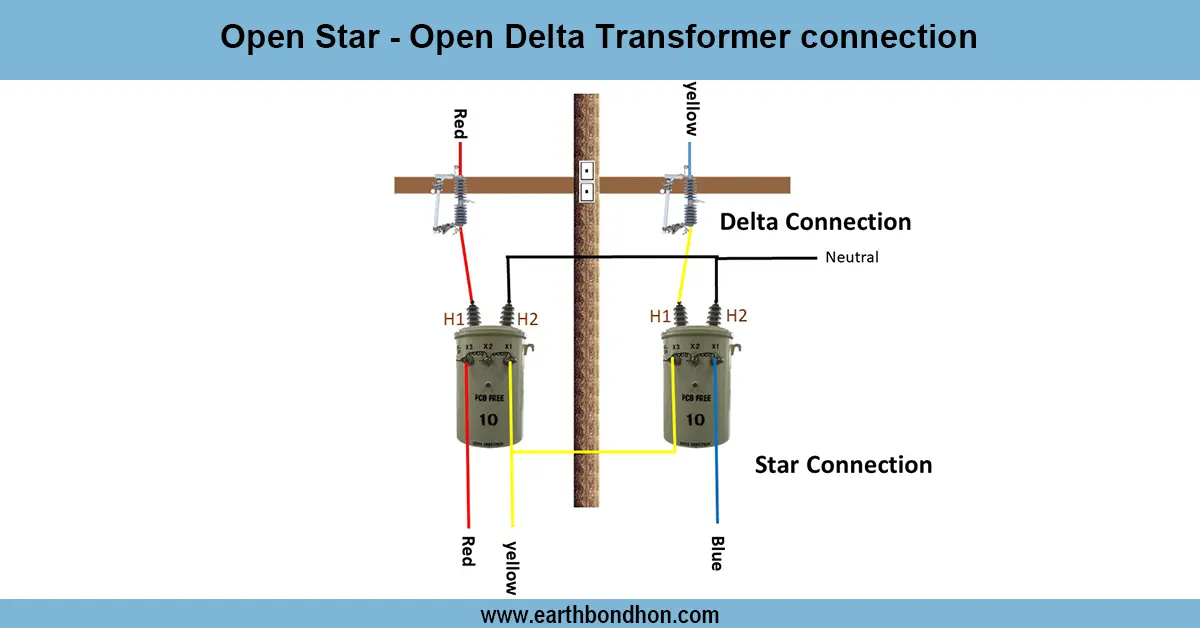 Open Star - Open Delta Transformer connection Diagram