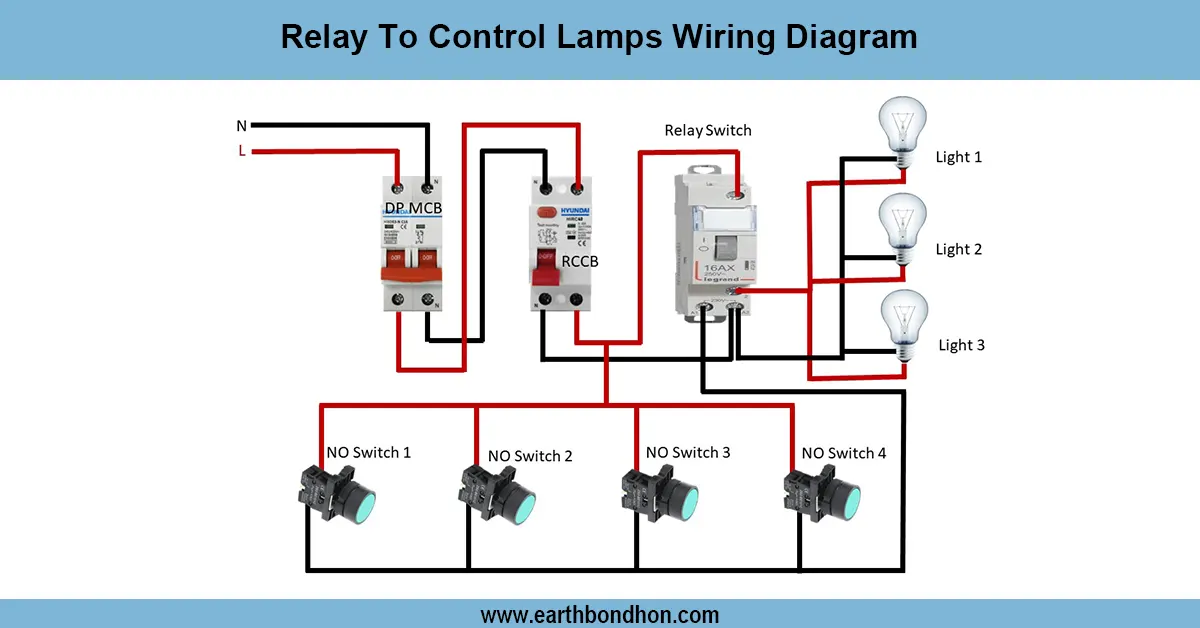 Relay Wiring Diagram to Control Lamps and Lighting Circuits Relay Lamp Wiring