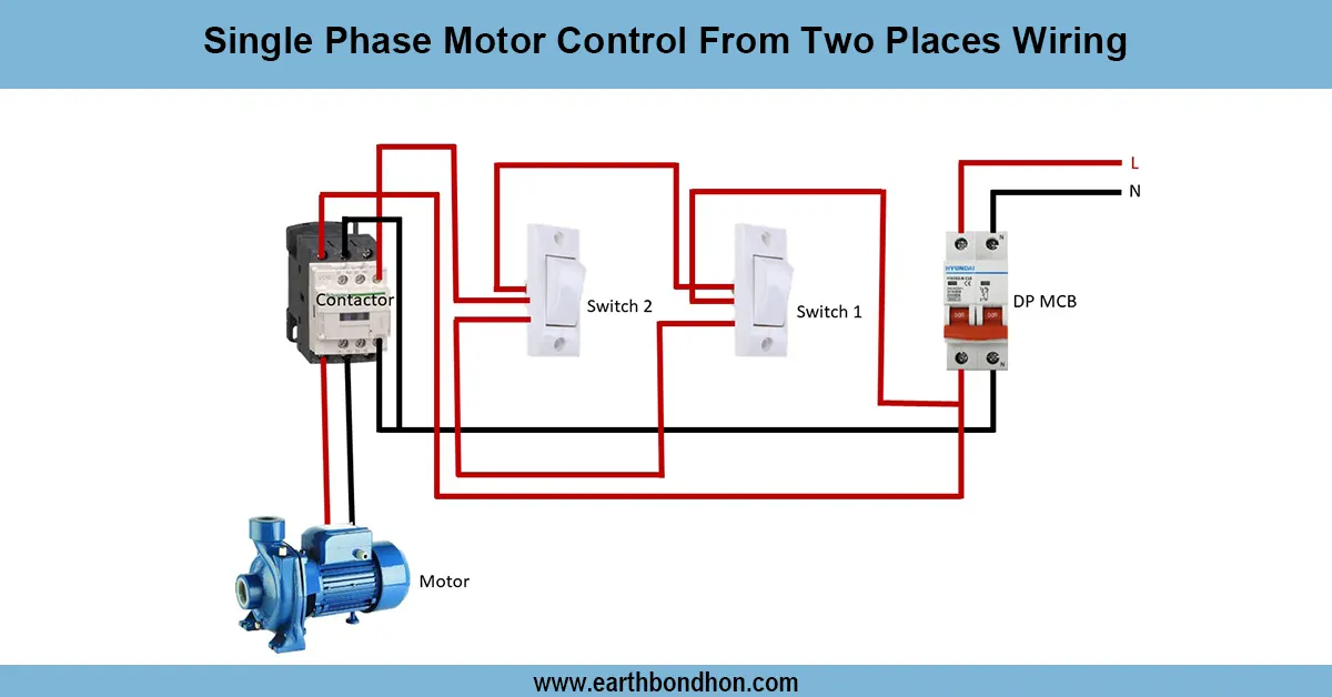 Single Phase Motor Control From Two Places Wiring Diagram Motor Two Point Wiring