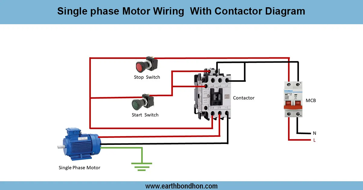 Start and stop of a single phase Motor wiring