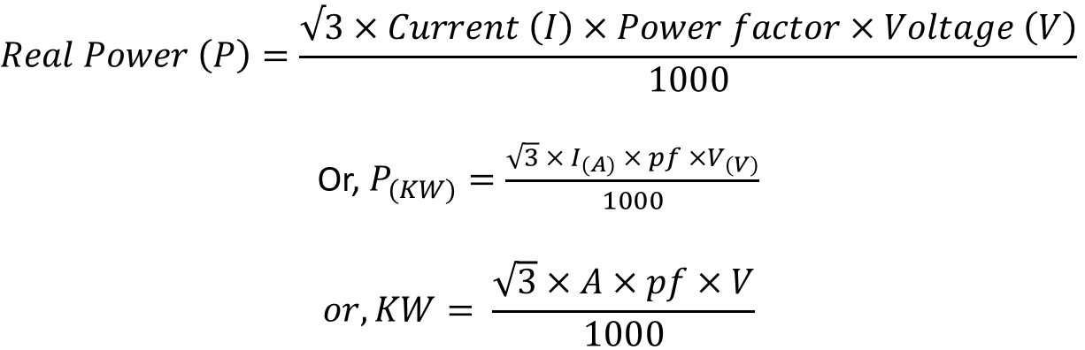 3 phase line line amps to watts calculation