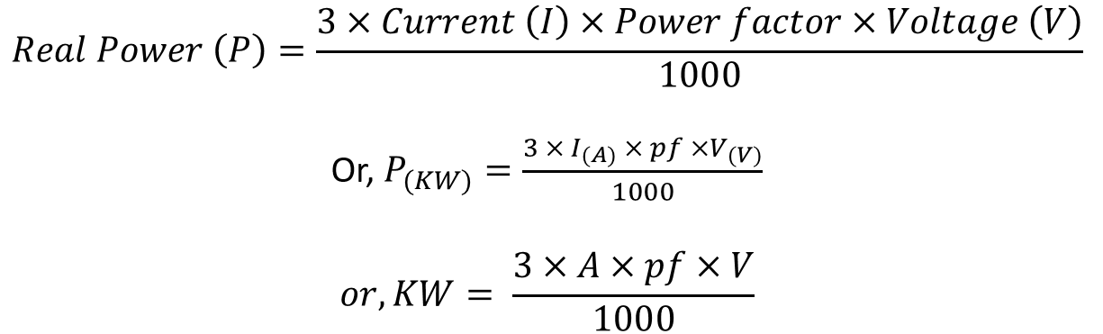 3 phase line neutral amps to watts calculation