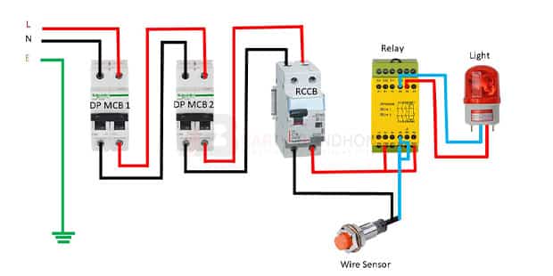 Alarm with sensor and relay