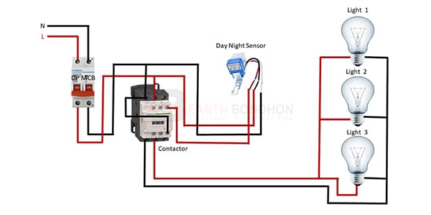 Day Night Sensor Contactor wiring Diagram