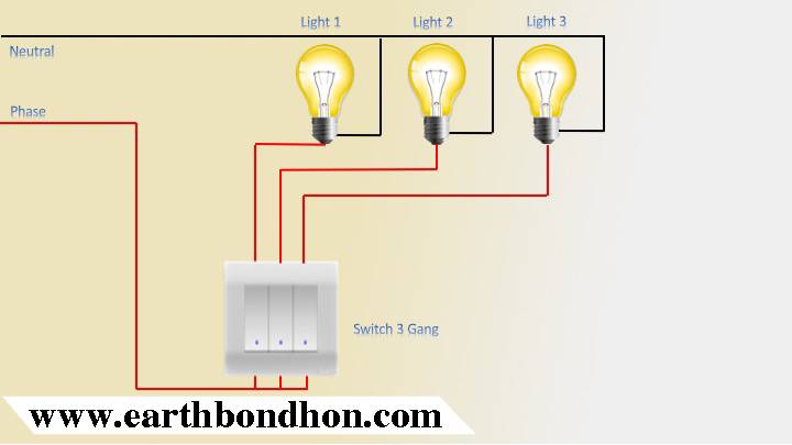 House wiring 3 gang switch wiring | Earth Bondhon