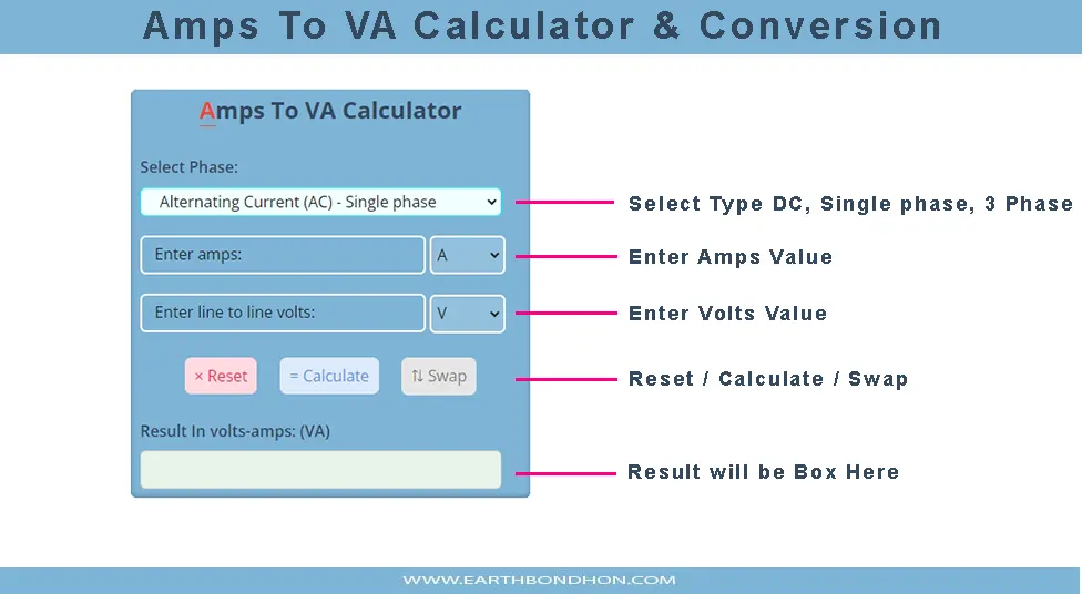 how to use calculator amps to va