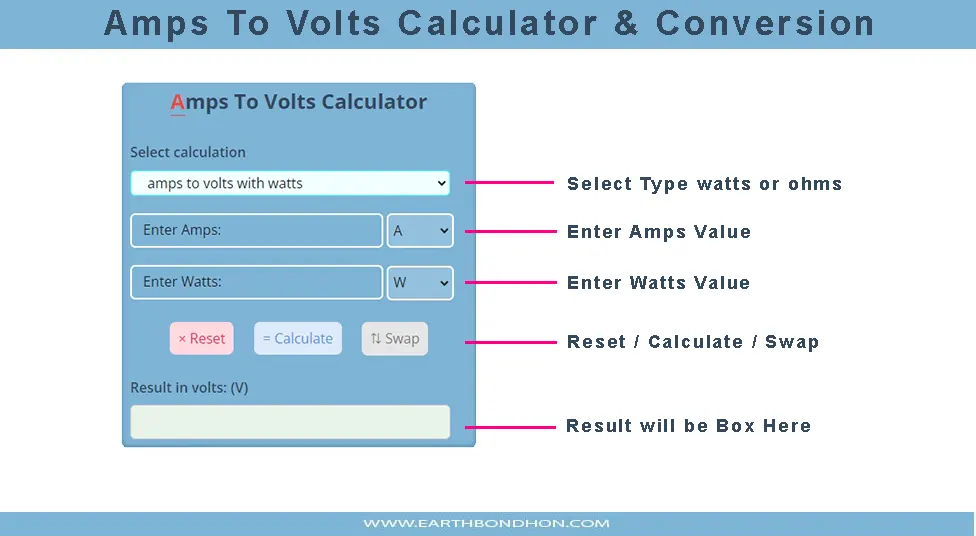how to use calculator amps to volts with watts ohms