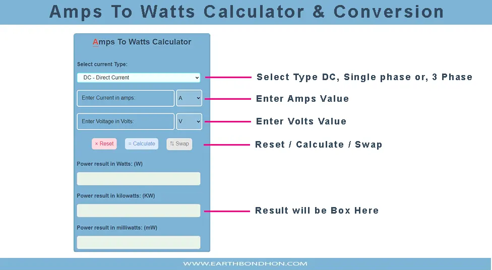 how to use calculator amps to watts