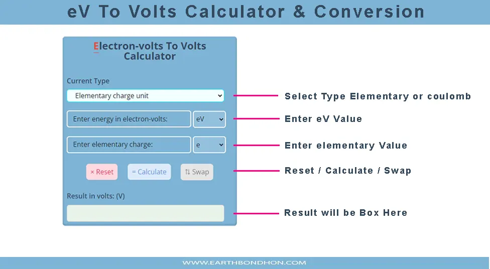 how to use calculator ev to volts with elementary coulomb