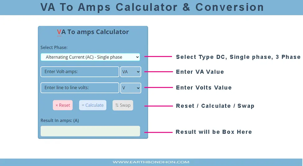 how to use calculator va to amps