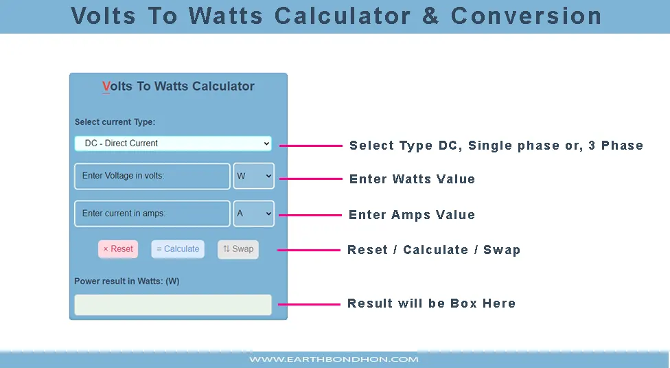 how to use calculator volts to watts