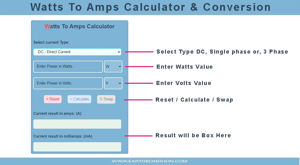 how to use calculator watts to amps