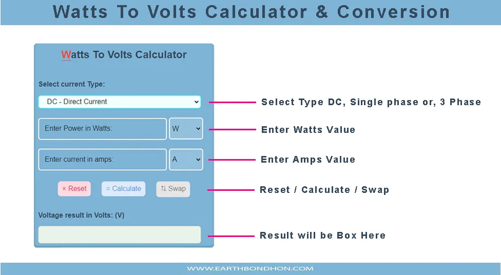 how to use calculator watts to volts