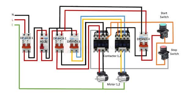 Motor start with on delay timer